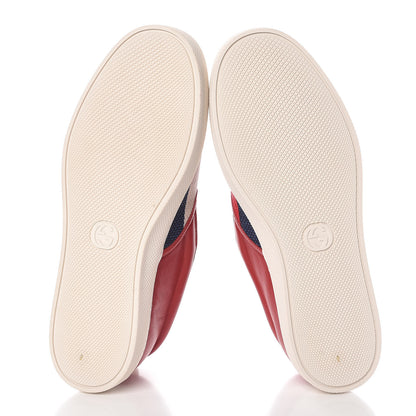 Gucci Canvas Sylvie Stripe Logo Mens Dublin Slip On Sneakers 8 Mystic White Hibiscus Red Maritime 5 of 8