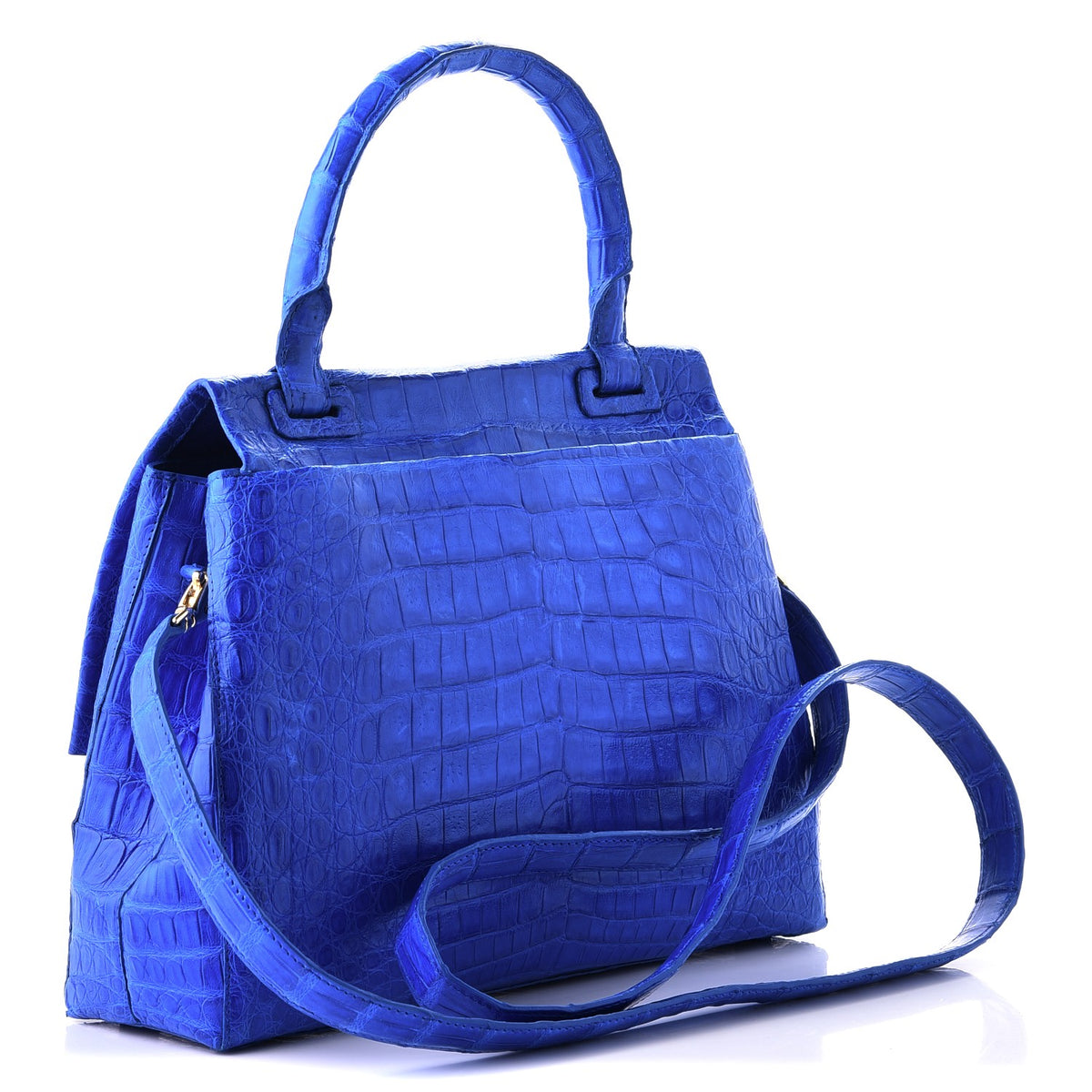 Matte Crocodile Top Handle Shoulder Bag Blue