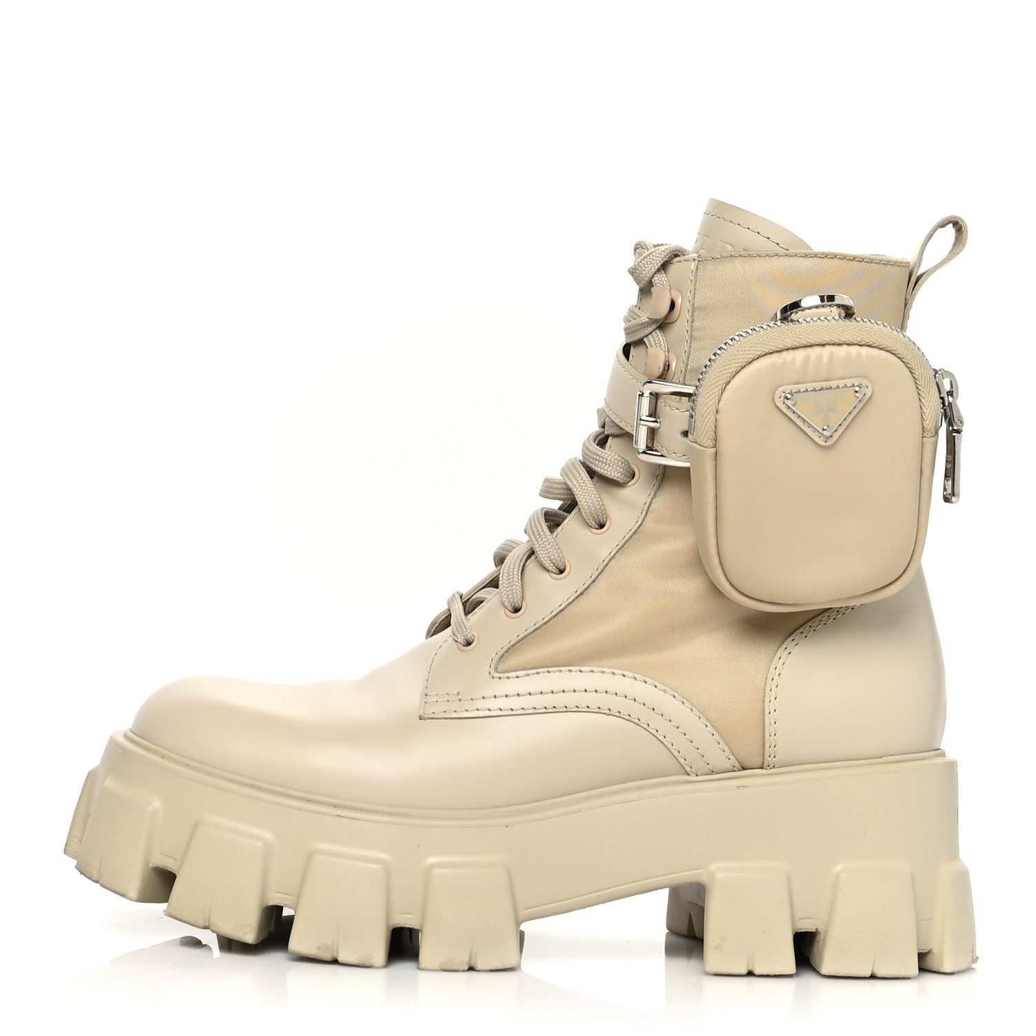 Prada Spazzolato Rois Re-Nylon Metal Triangle Logo Monolith Pouch Pocket 55mm Boots 38.5 Deserto 1 of 9