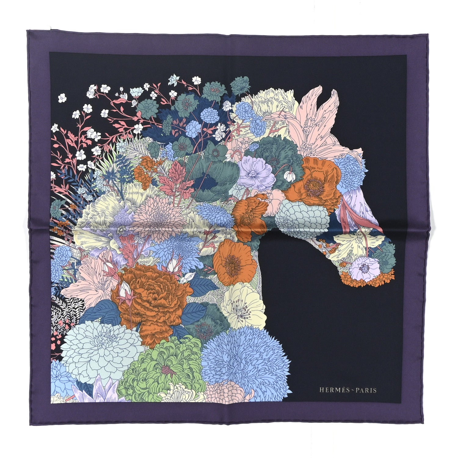 Hermes Silk Robe Legere Scarf 45 Aubergine Bleu Black 1 of 4