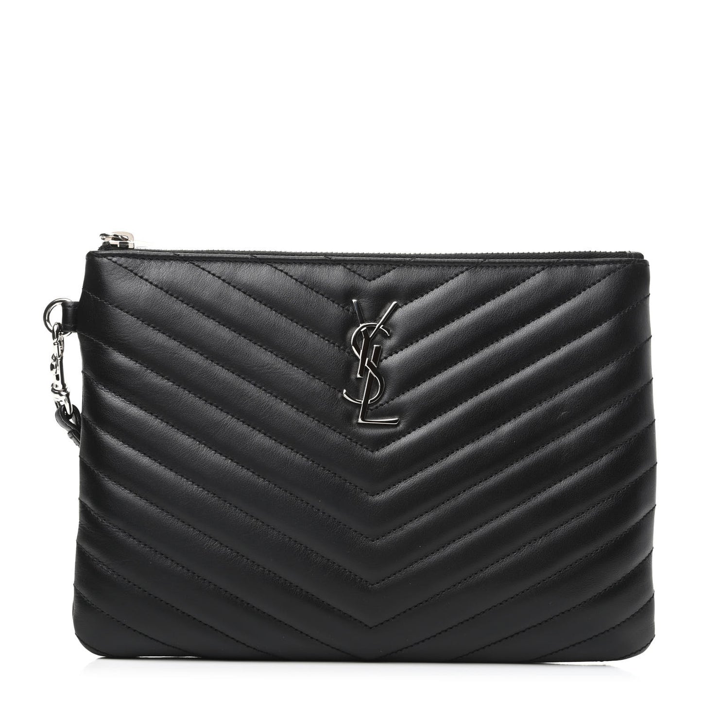 Calfskin Matelasse Chevron Monogram A5 Wristlet Black