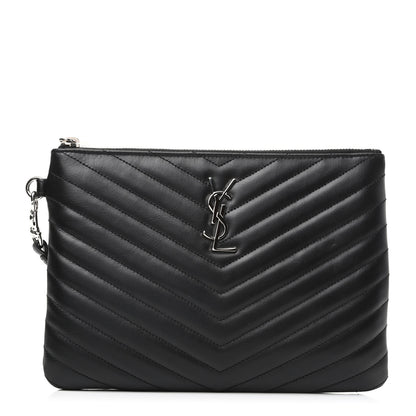 Saint Laurent Calfskin Matelasse Chevron Monogram A5 Wristlet Black 1 of 8