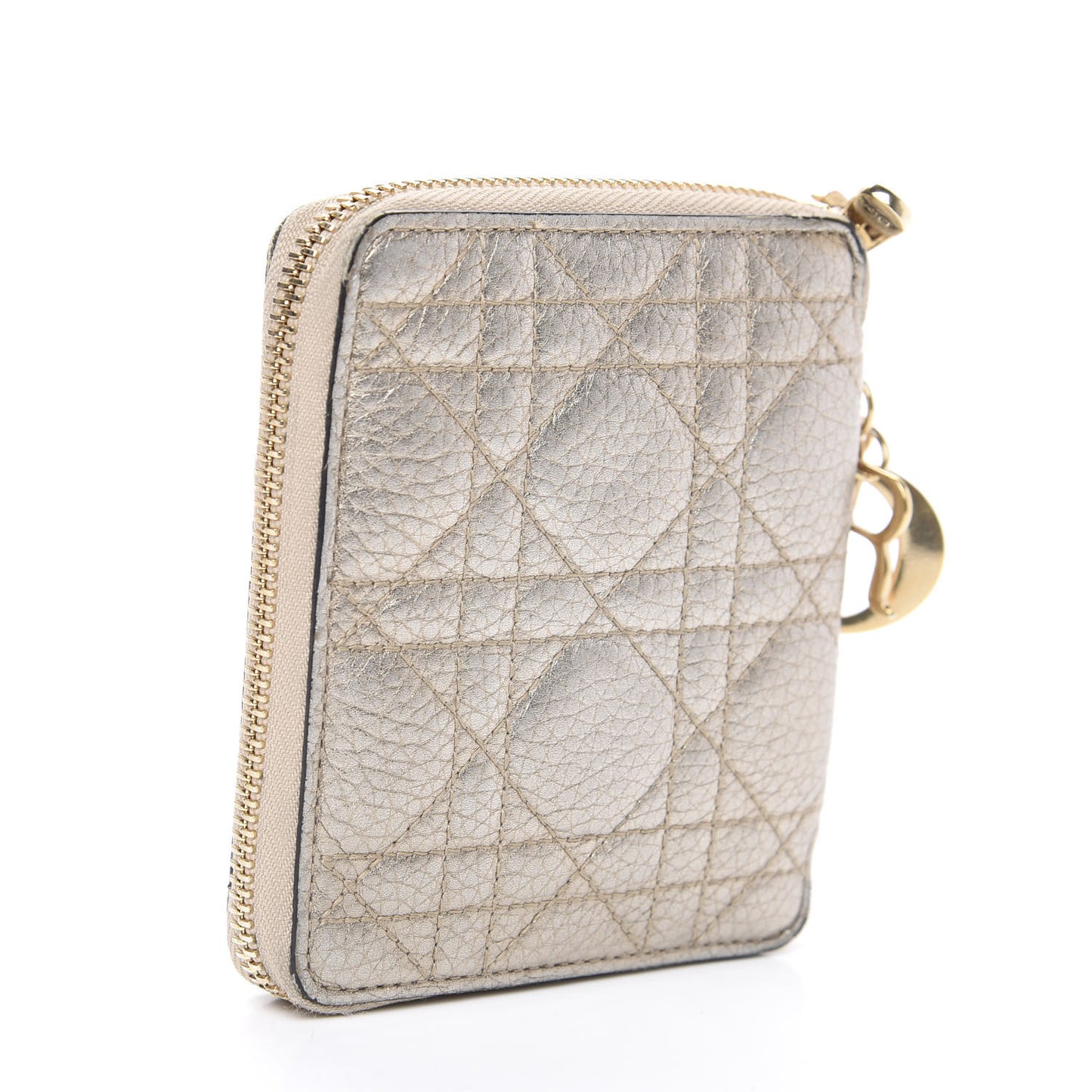 Metallic Calfskin Cannage Lady Dior Medium Wallet Gold