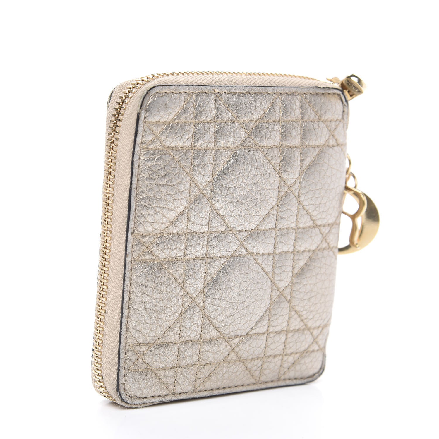 Christian Dior Metallic Calfskin Cannage Lady Dior Medium Wallet Gold 2 of 10