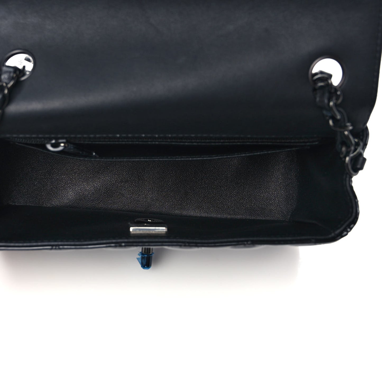 Patent Calfskin Quilted Mini Rectangular Flap So Black