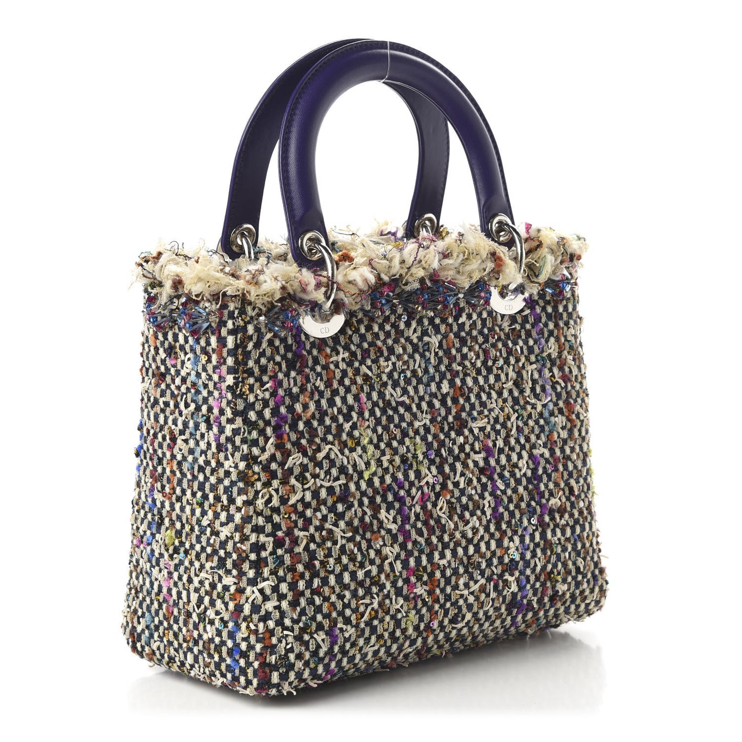 Tweed Fringe Medium Lady Dior Purple