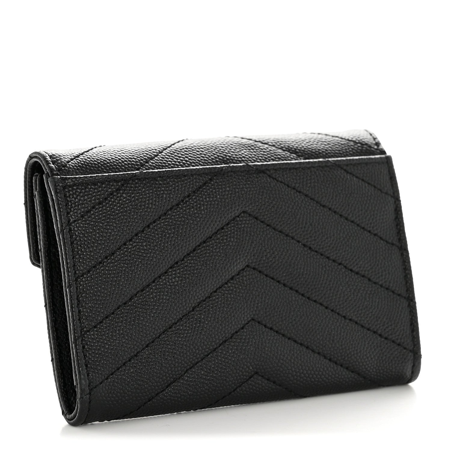 Saint Laurent Grain De Poudre Matelasse Chevron Small Monogram Envelope Wallet Black 3 of 11