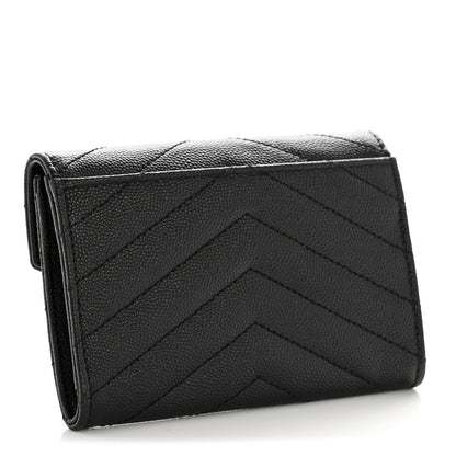 Saint Laurent Grain De Poudre Matelasse Chevron Small Monogram Envelope Wallet Black 3 of 11