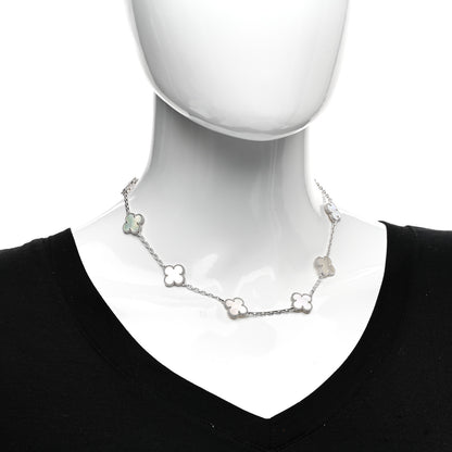 Van Cleef & Arpels 18K White Gold Mother of Pearl 10 Motifs Vintage Alhambra Necklace 2 of 5