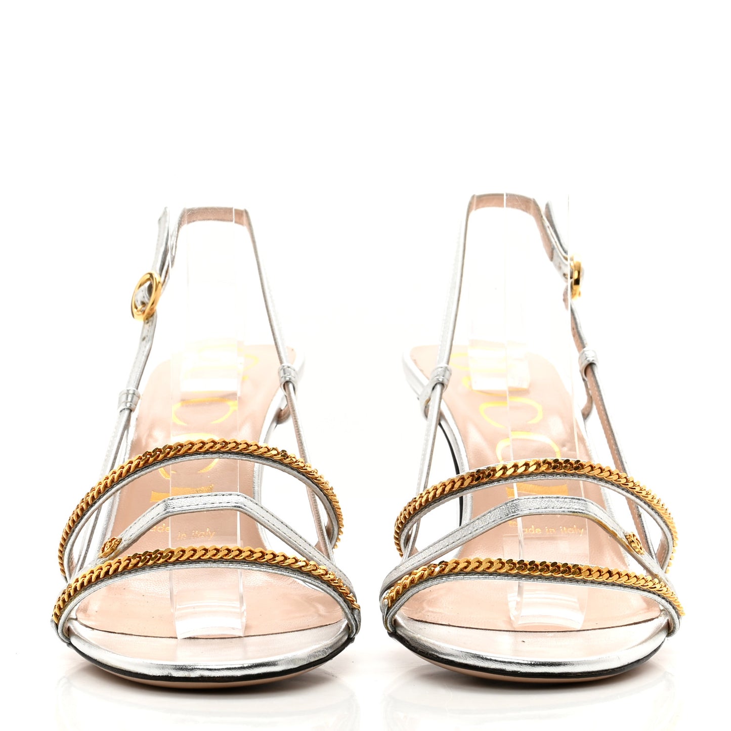 Metallic Nappa Chain Sandals 37.5 Silver