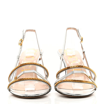 Gucci Metallic Nappa Chain Sandals 37.5 Silver 2 of 7