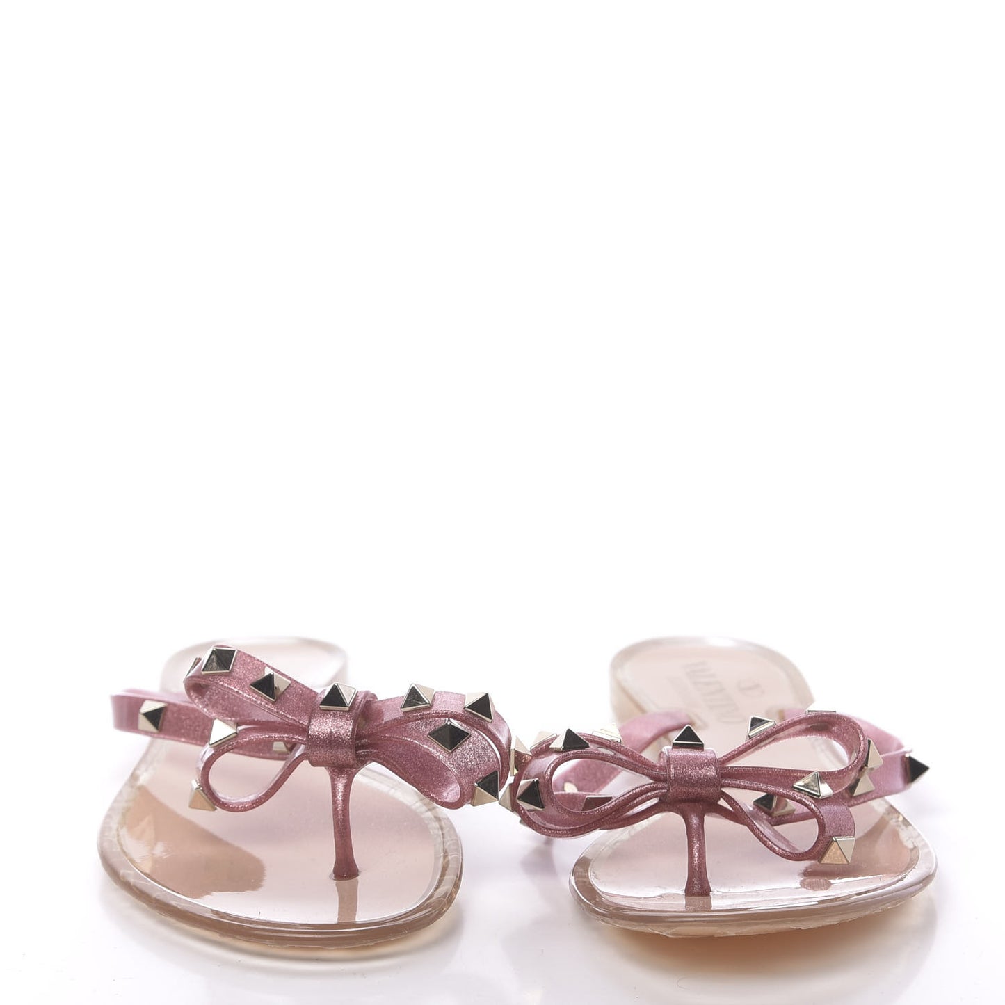 PVC Jelly Glitter Rockstud Bow Thong Sandals 36 Pink
