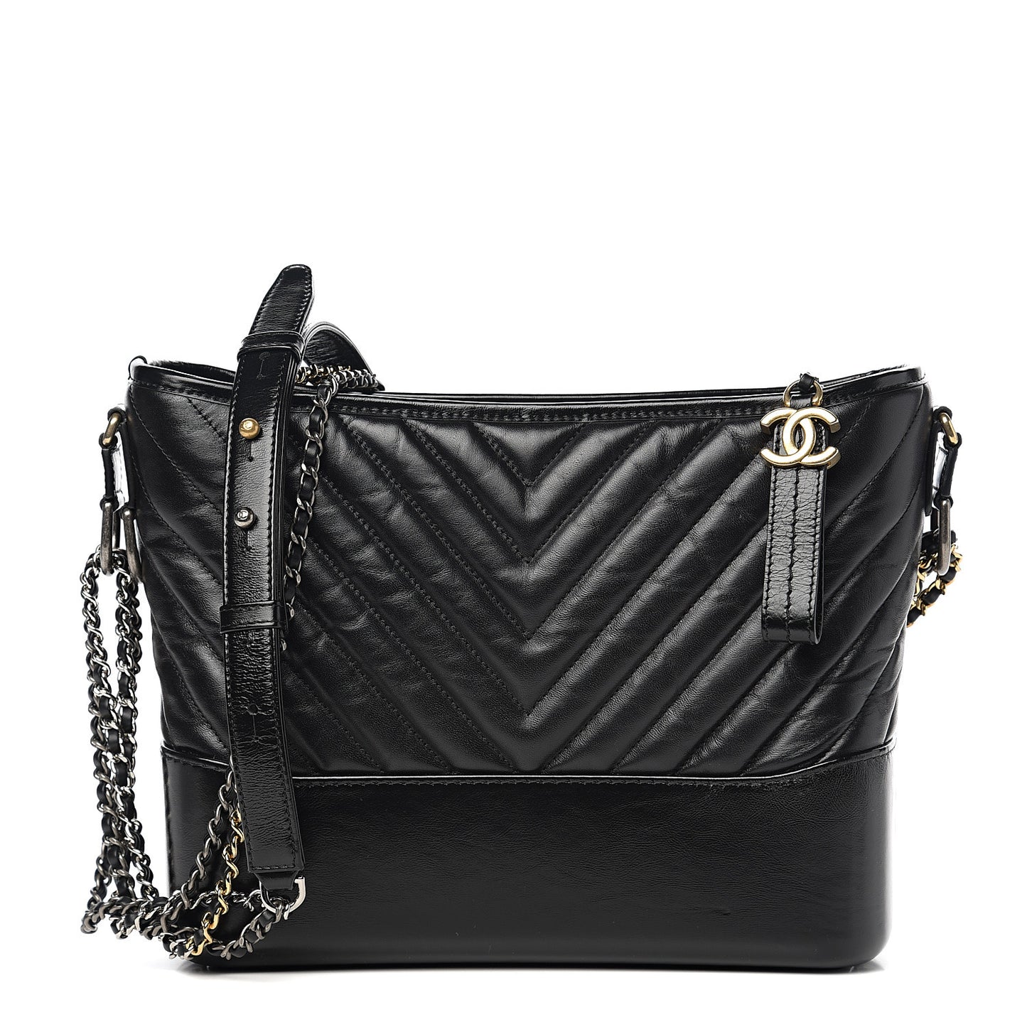 Aged Calfskin Chevron Quilted Medium Gabrielle Hobo Black