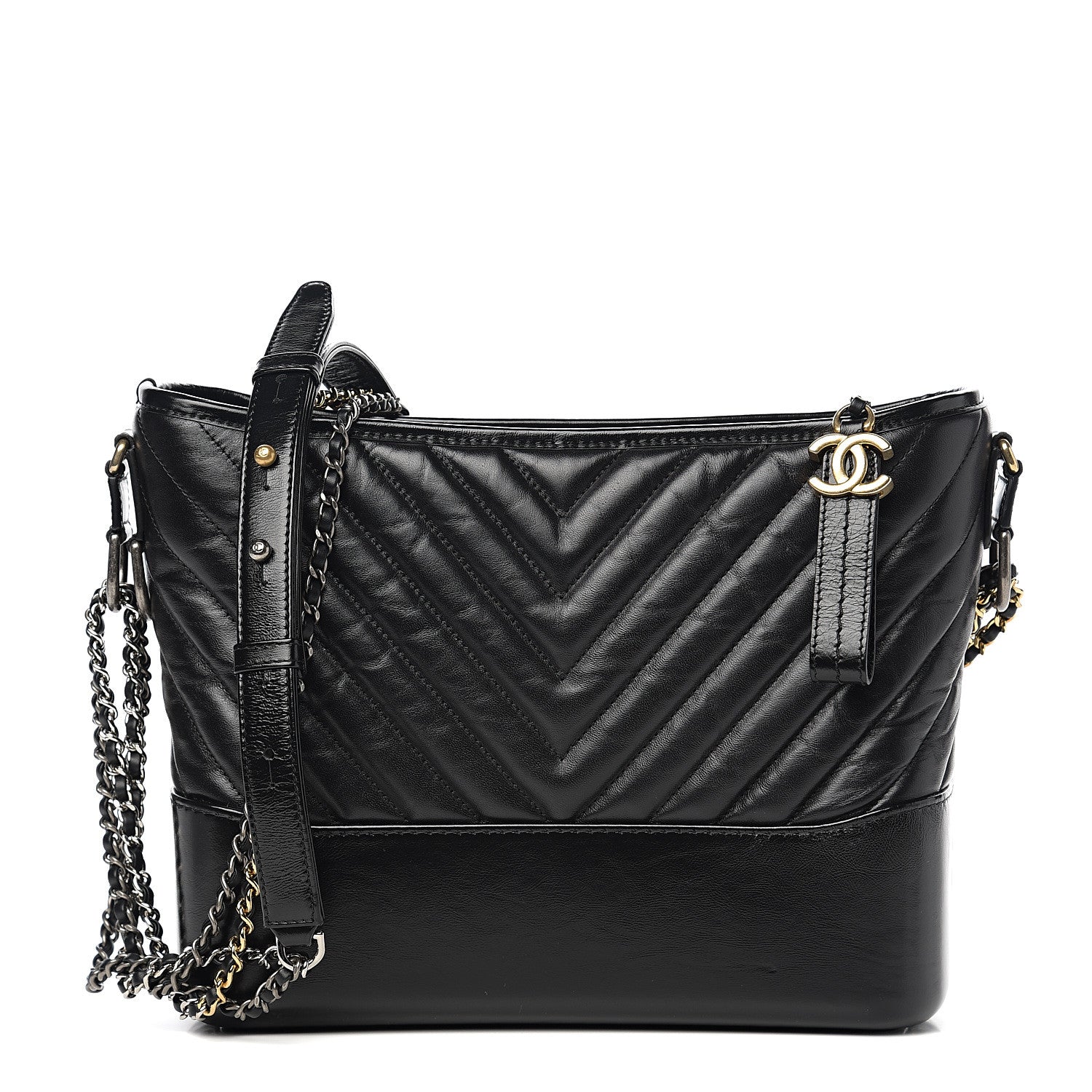 Chanel Aged Calfskin Chevron Quilted Medium Gabrielle Hobo Black 1 of 9