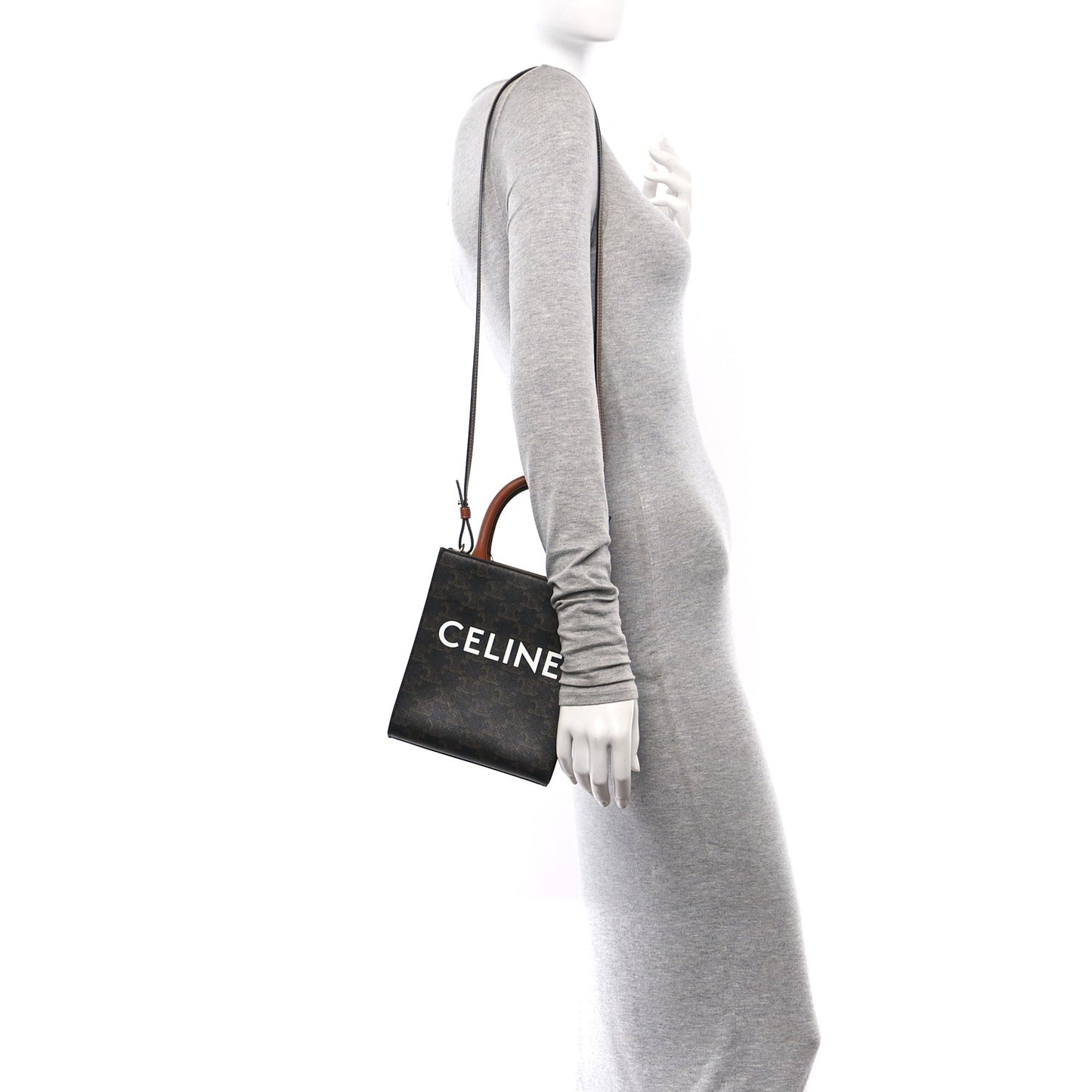 Triomphe Canvas Calfskin Mini Vertical Cabas Tan