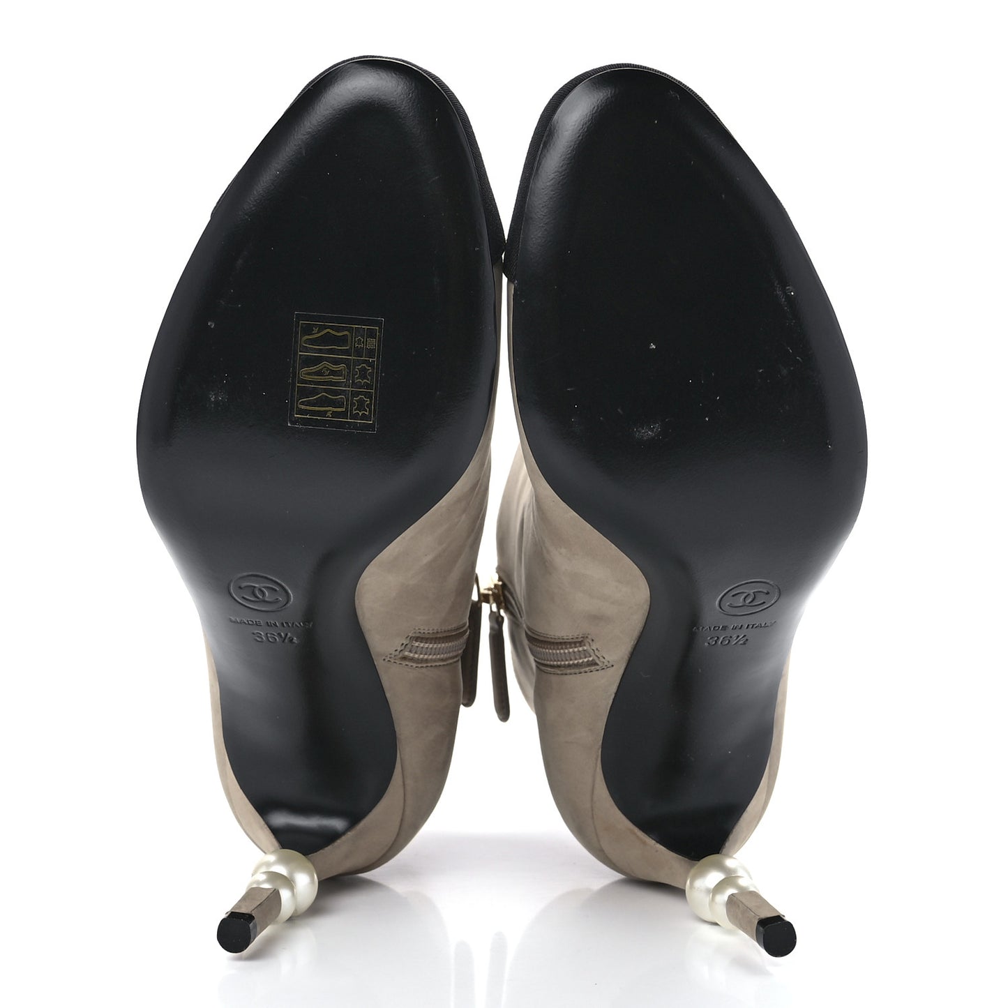 Suede Grosgrain Pearl Ankle Boots 36.5 Black