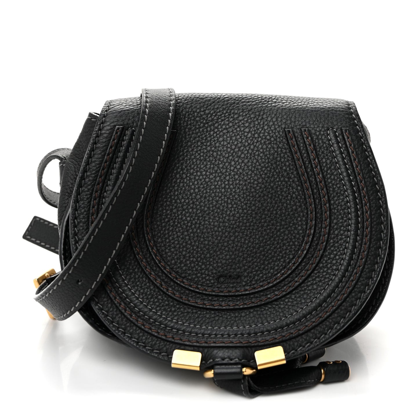 Grained Calfskin Small Marcie Saddle Bag Black