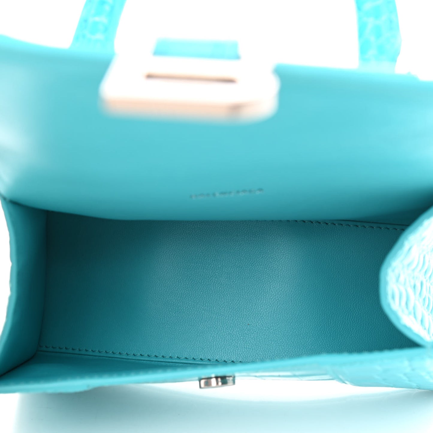 Shiny Calfskin Crocodile Embossed Hourglass Top Handle Bag XS Turquoise