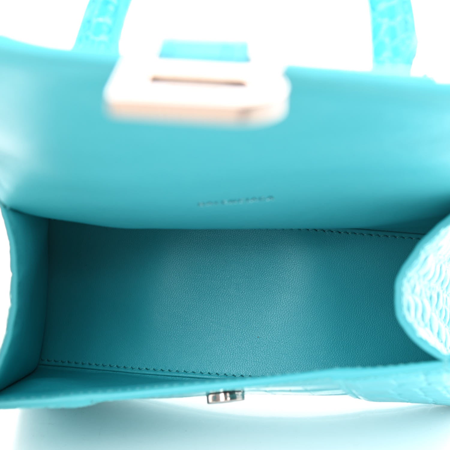 Balenciaga Shiny Calfskin Crocodile Embossed Hourglass Top Handle Bag XS Turquoise 5 of 11