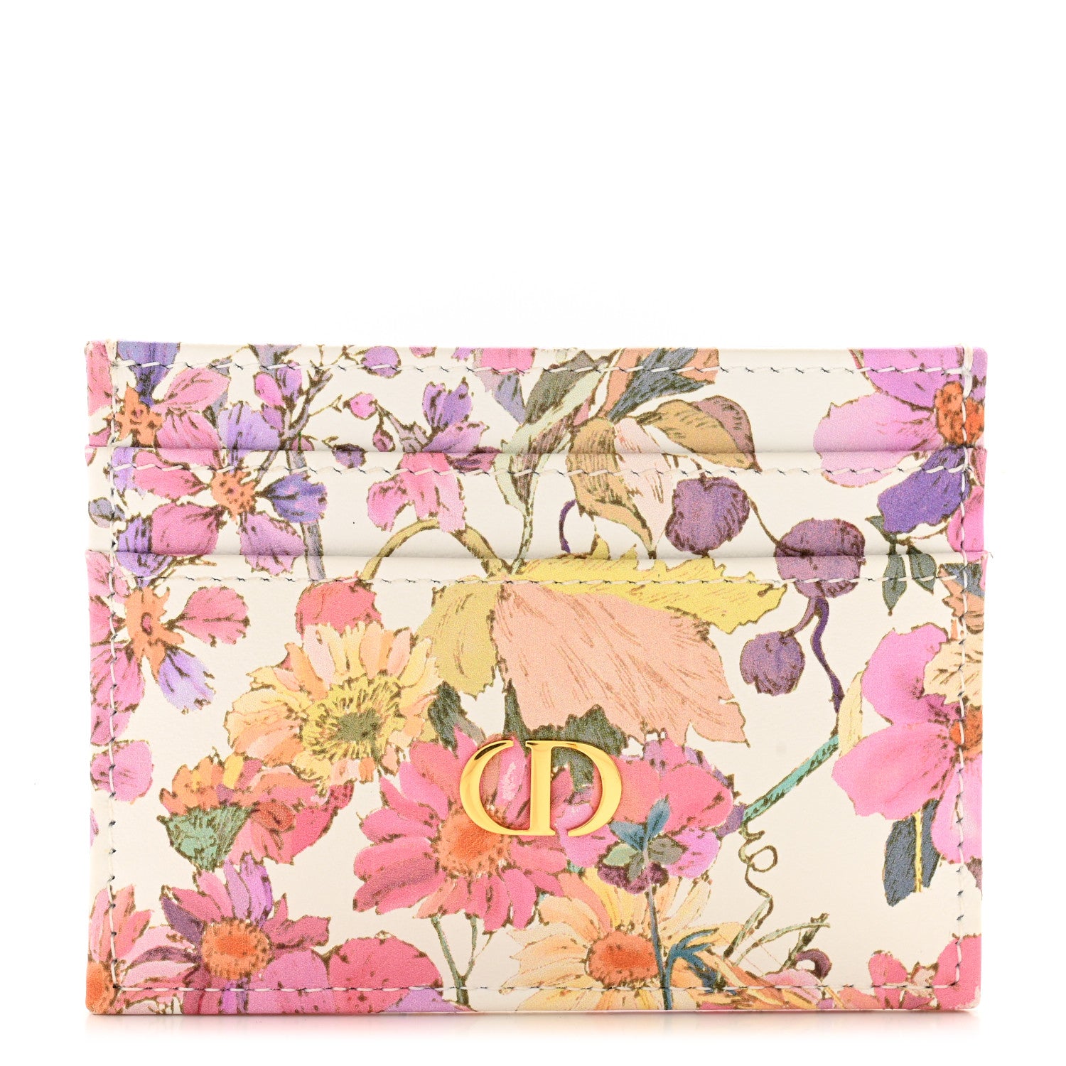 Christian Dior Calfskin Caro Freesia Five-Slot Card Holder White Multicolor 1 of 8
