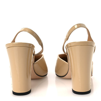 Chanel Patent Calfskin Cap Toe CC Slingback Pumps 40 Beige Black 6 of 11