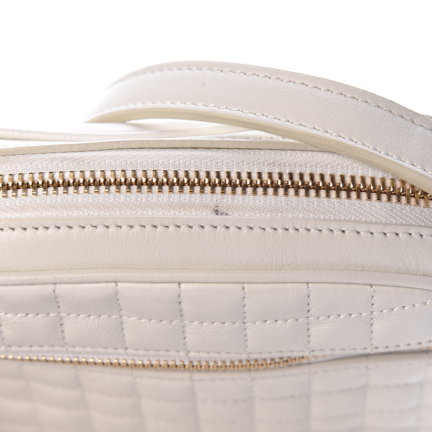 Calfskin Quilted Small C Charm Bag White