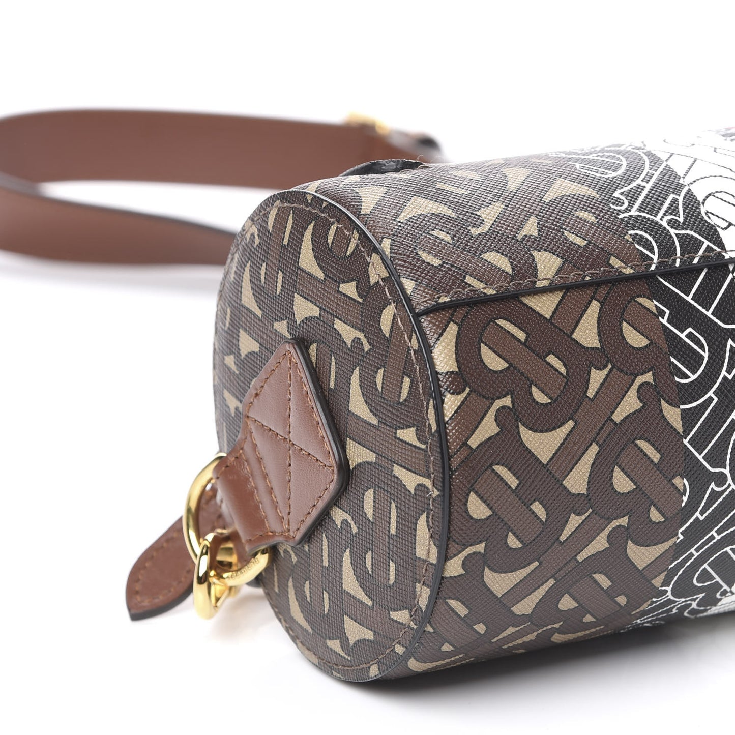 E-Canvas Monogram Stripe The Barrel Bag Bridle Brown