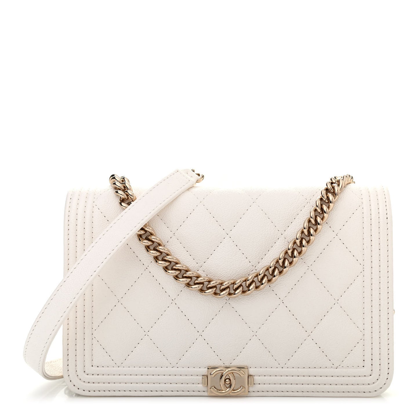 Caviar Quilted Boy Wallet On Chain WOC White