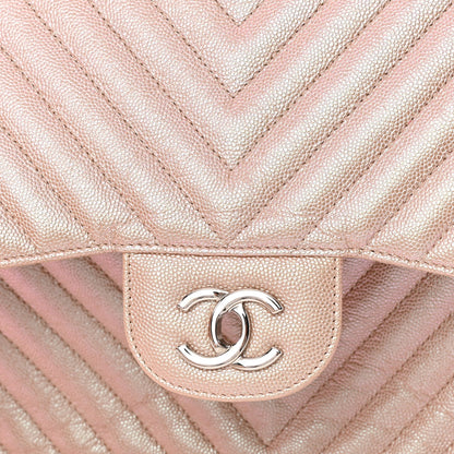 Chanel Metallic Caviar Chevron Quilted Jumbo Double Flap Light Gold 11 of 12