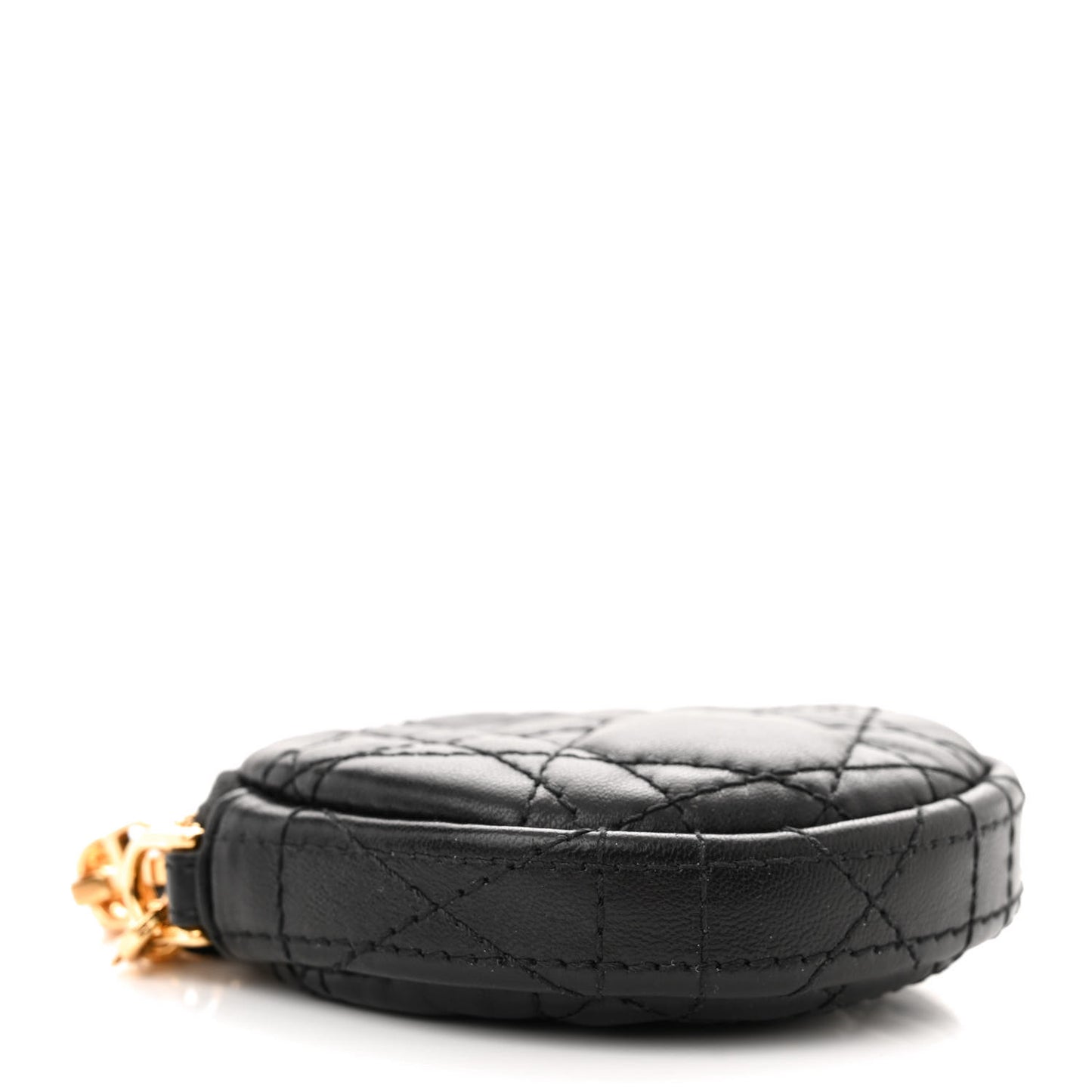 Lambskin Mini Cannage Round Caro Crossbody Pouch Black