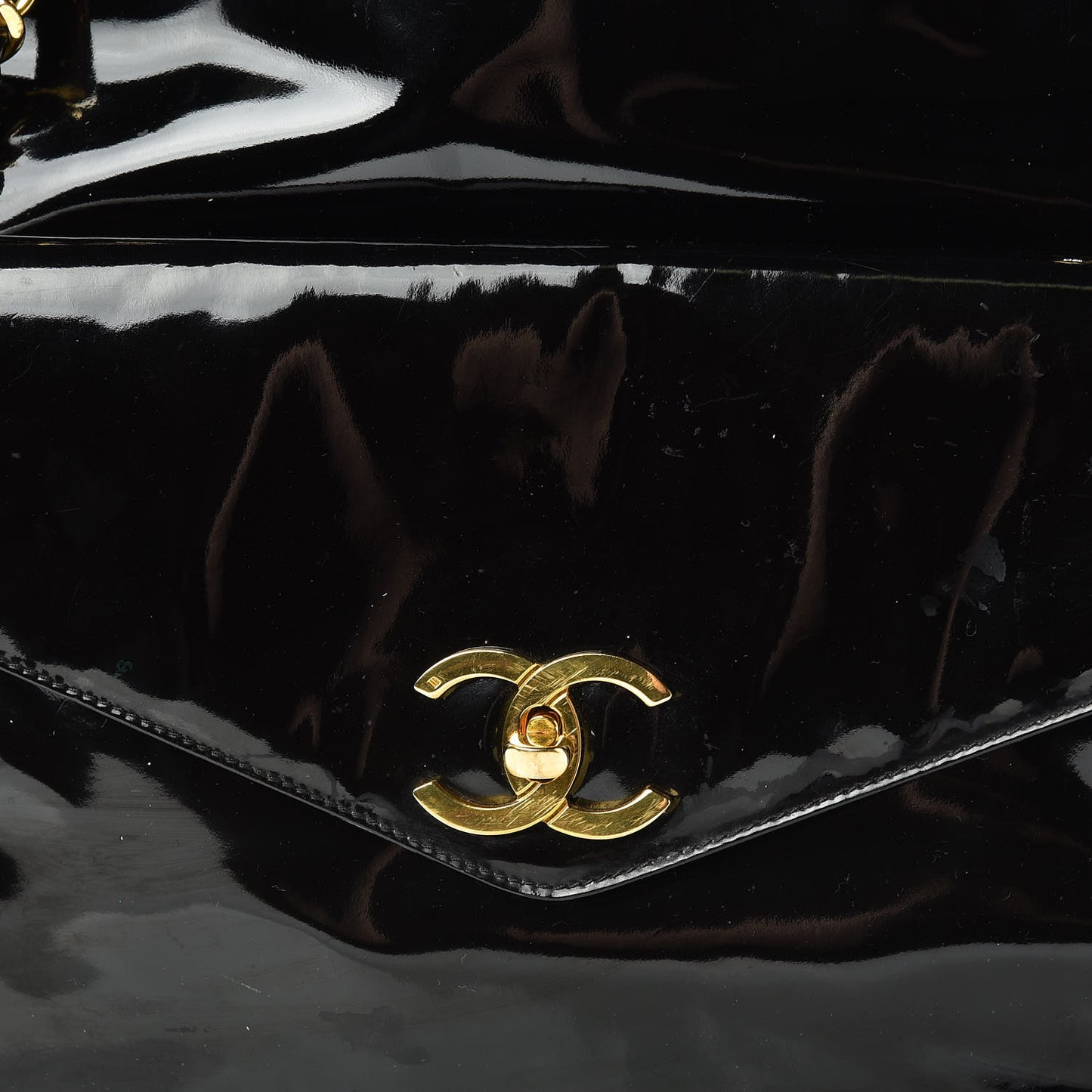 Patent Flap Shoulder Bag Black