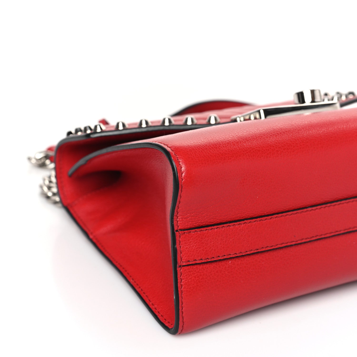 Prada Glace Calfskin Studded Sound Flap Crossbody Shoulder Bag Fuoco 7 of 8