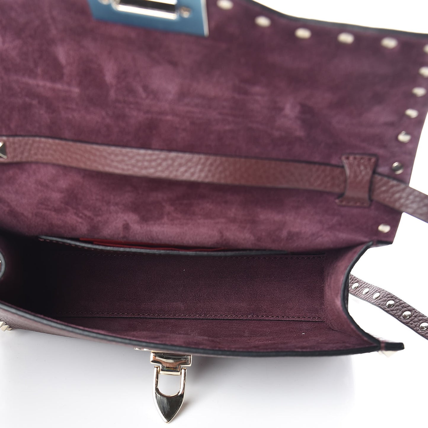 Pebbled Calfskin Medium Rockstud Flip Lock Crossbody Bag Rubin