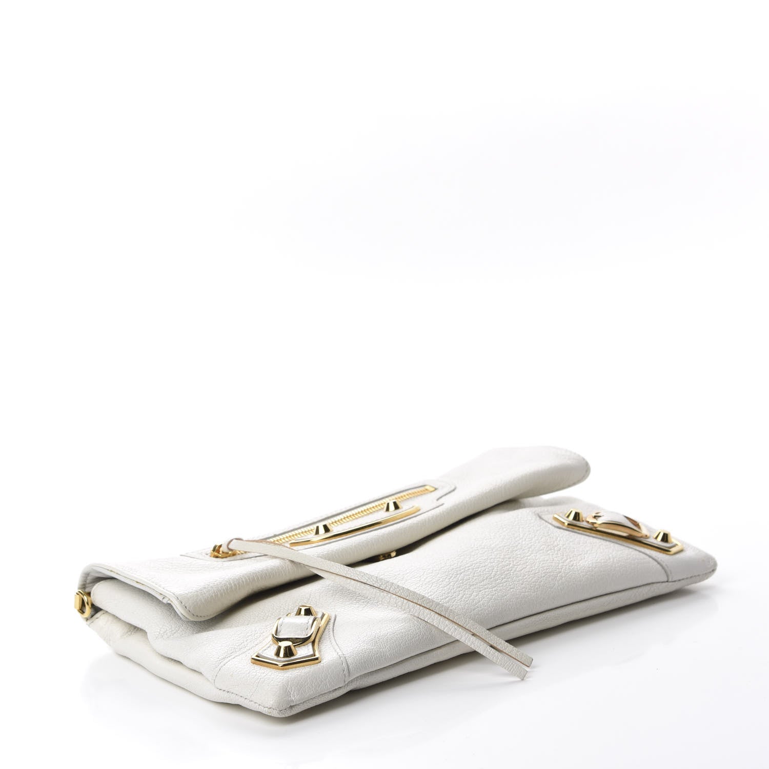 Balenciaga Chevre Gold Metallic Edge Hardware Envelope Clutch White 4 of 10