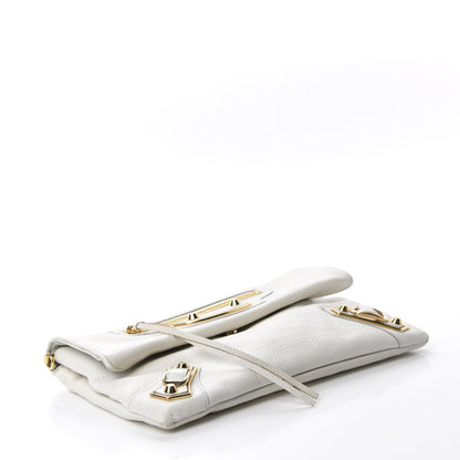 Balenciaga Chevre Gold Metallic Edge Hardware Envelope Clutch White 4 of 10