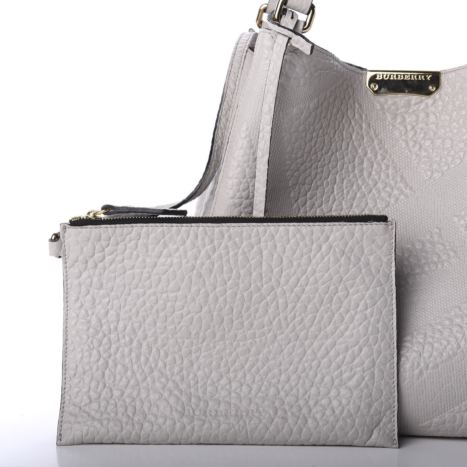 Burberry Signature Grain Calfskin Check Embossed Small Canterbury Tote Stone White 10 of 12