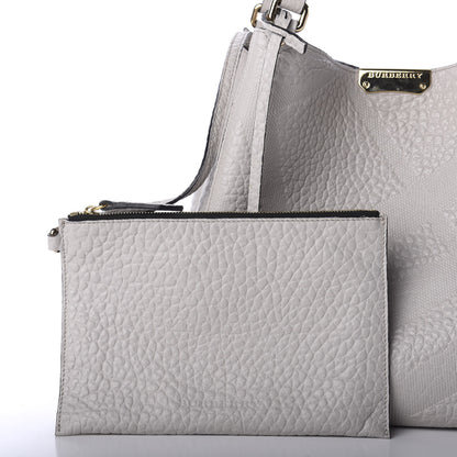 Burberry Signature Grain Calfskin Check Embossed Small Canterbury Tote Stone White 10 of 12