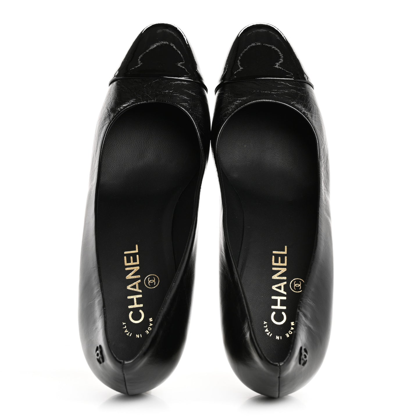 Calfskin Patent Cap Toe CC Pumps 40 Black White