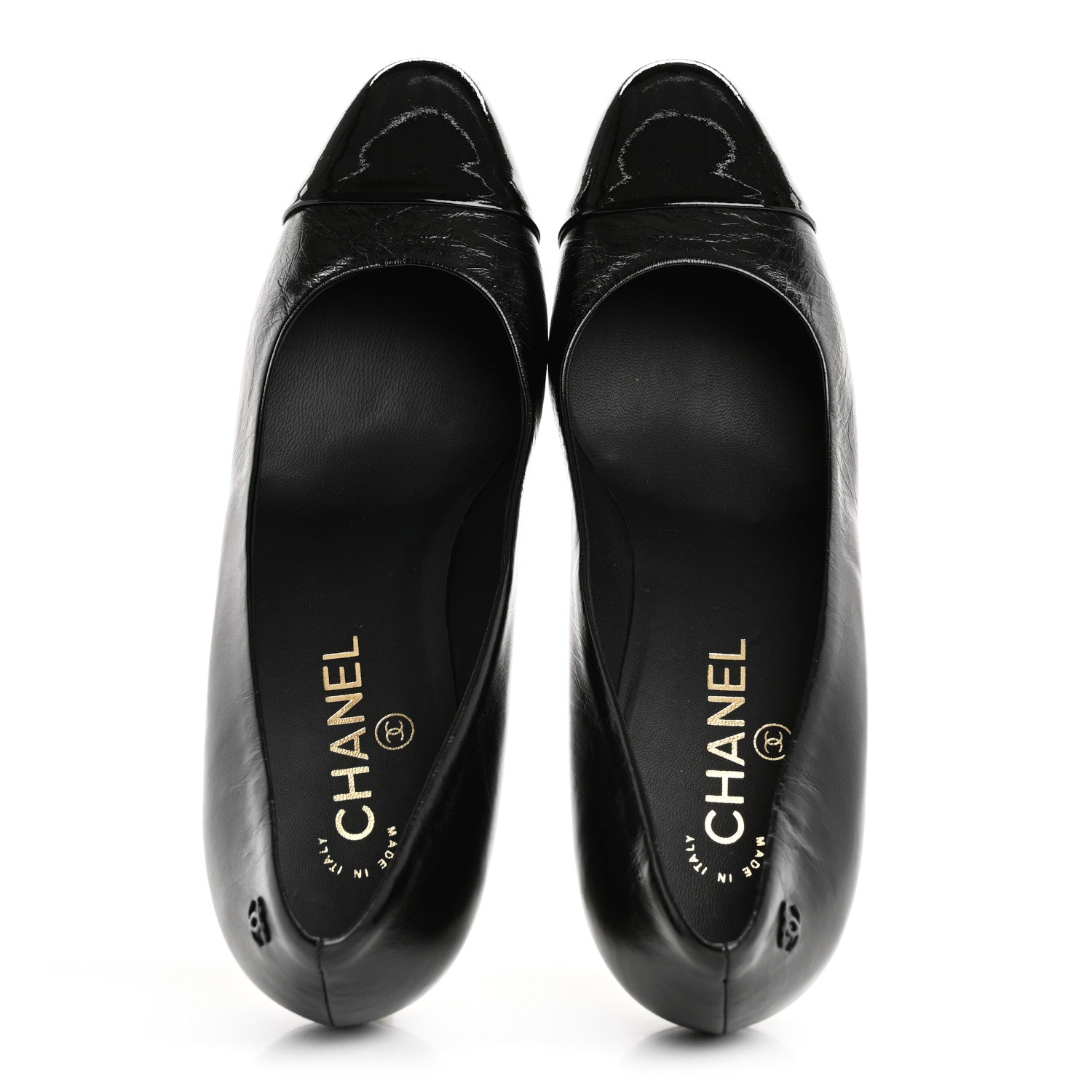 Chanel Calfskin Patent Cap Toe CC Pumps 40 Black White 2 of 10