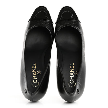 Chanel Calfskin Patent Cap Toe CC Pumps 40 Black White 2 of 10