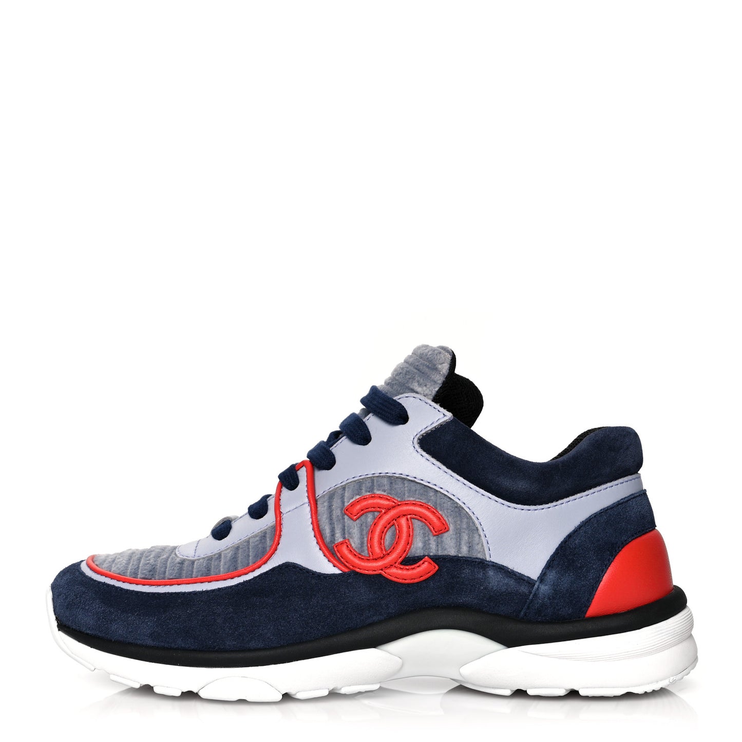 Suede Calfskin Womens CC Sneakers 37 Grey Red Blue
