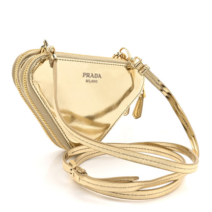 Prada Satin Crystal Mini Triangle Crossbody Pouch Platino 3 of 10