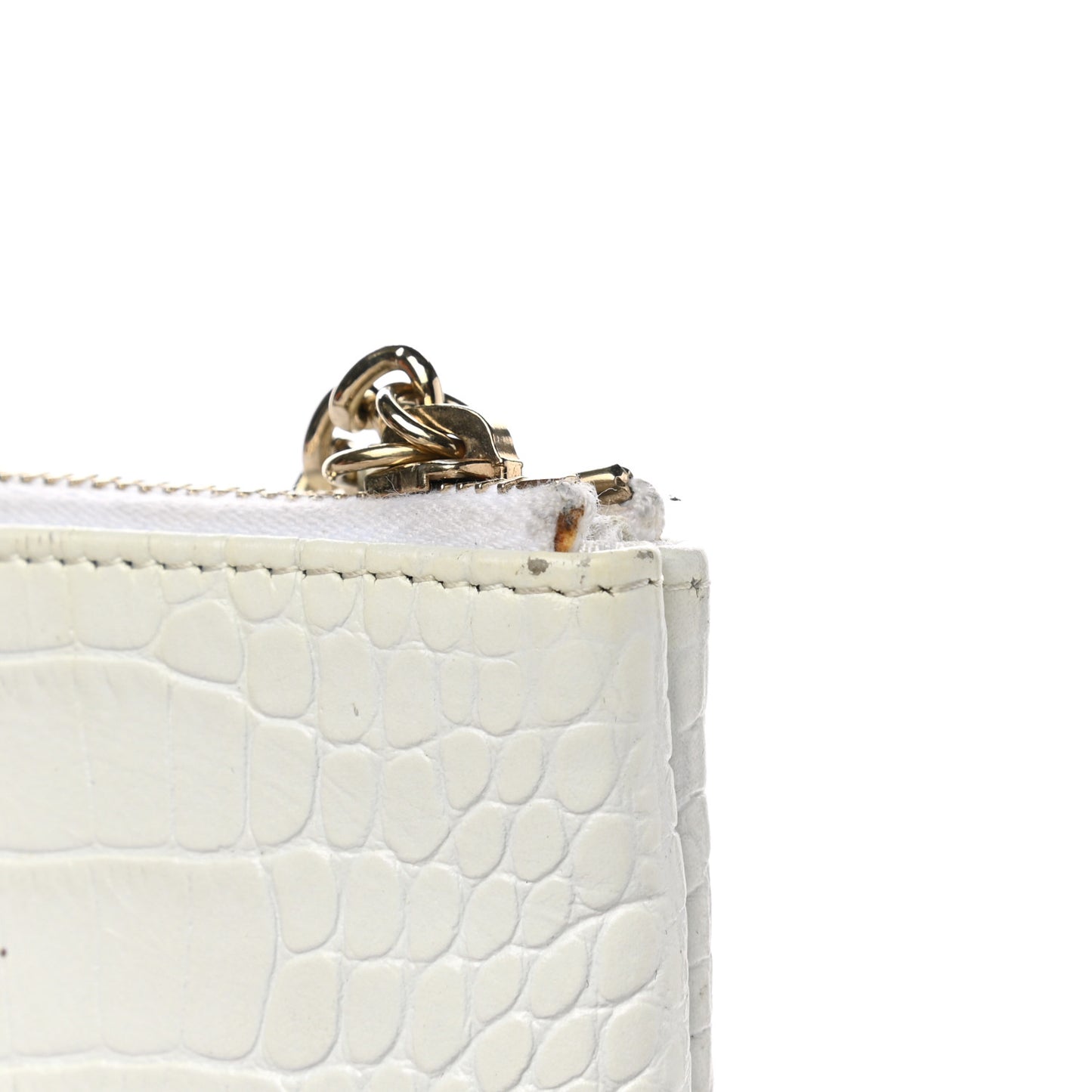 Calfskin Crocodile Embossed Cocodile Cosmetic Case White Gold