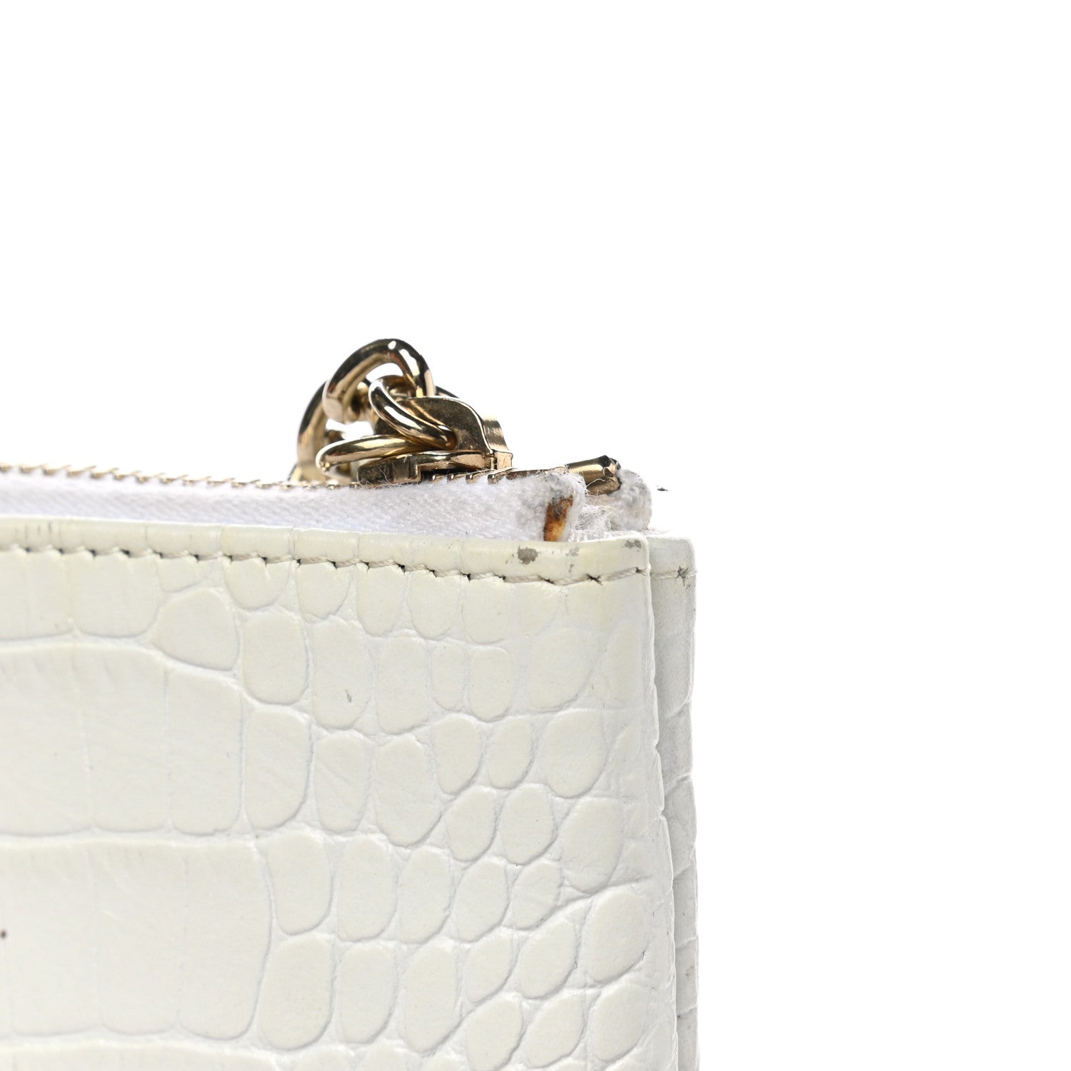 Chanel Calfskin Crocodile Embossed Cocodile Cosmetic Case White Gold 10 of 11