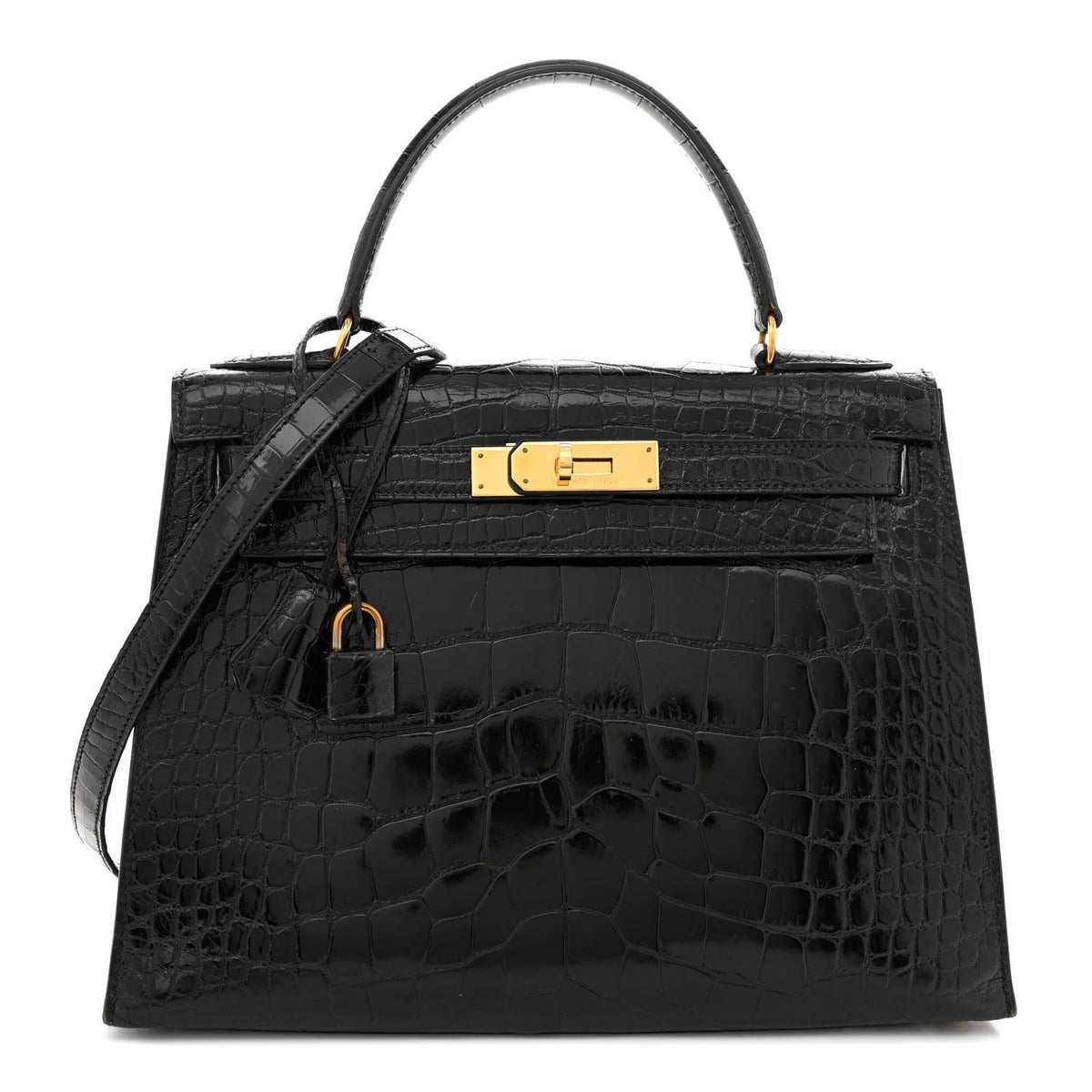 Hermes Shiny Alligator Kelly Sellier 28 Black 1 of 16