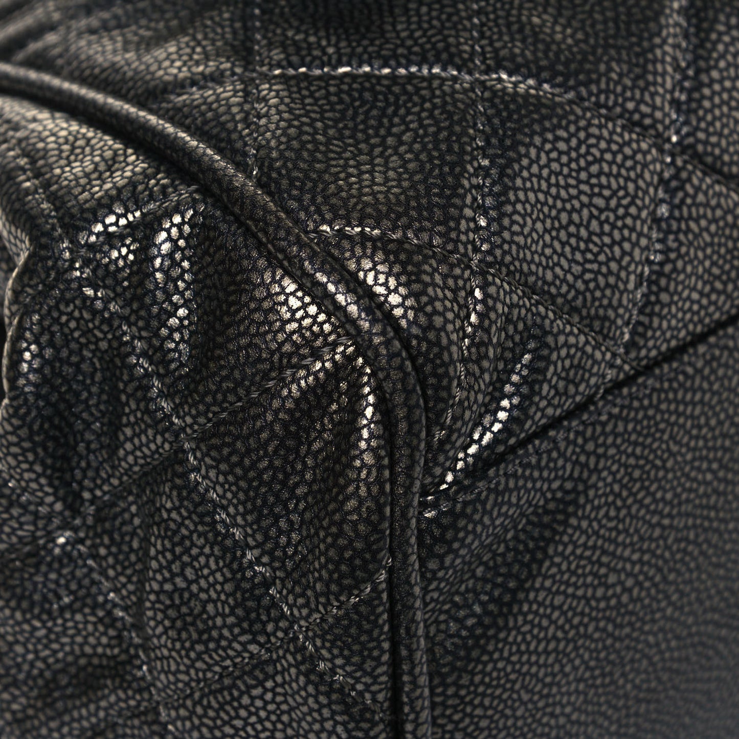Metallic Caviar Quilted Timeless Accordion Flap Dark Silver