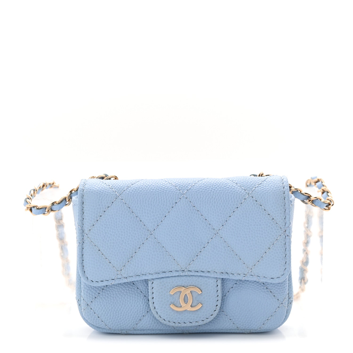 Chanel Caviar Quilted Mini Chain Belt Bag Light Blue 1 of 10