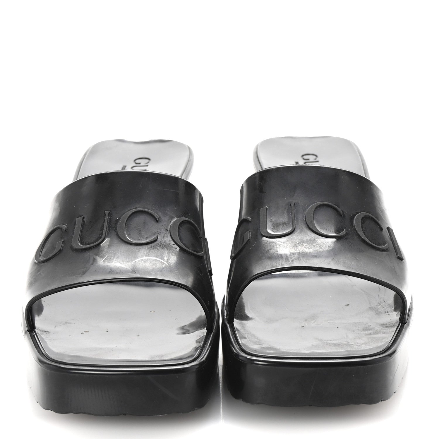 Gucci Rubber Gucci Logo Womens Platform 20/60mm Slide Sandals 37 Black 3 of 9