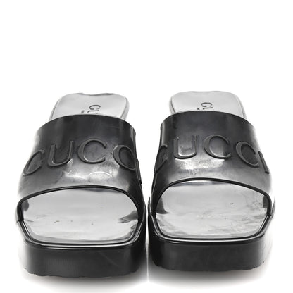 Gucci Rubber Gucci Logo Womens Platform 20/60mm Slide Sandals 37 Black 3 of 9