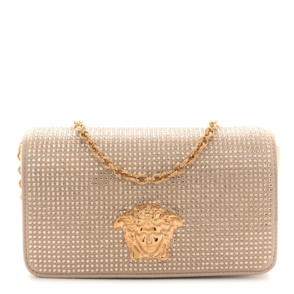 Versace Satin Crystal Medusa Chain Clutch Beige 1 of 10